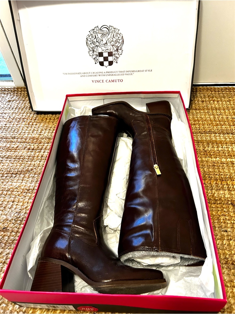Vince is Camuto dark Mahogany colour Leather Knee-High Boots -6.5 wide calf